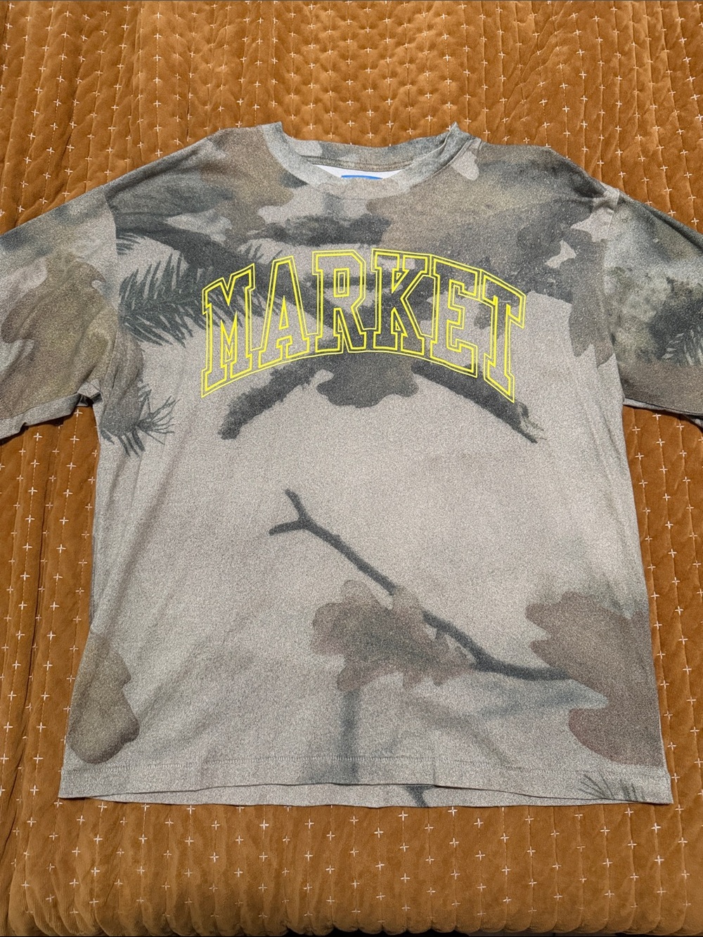 Market Mens' Camo Graphic Short Sleeve Tee in Olive and Yellow